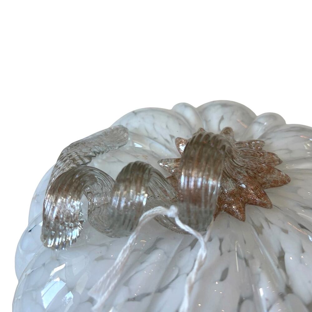 Shabby Chic Hand Blown Art Glass White Pumpkin Amber Stem 8" Chic Fall Decor NEW - Picture 5 of 10
